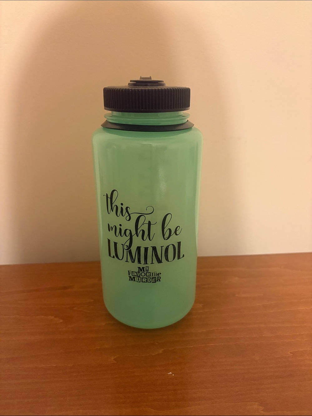 Mint Green Insulated Water Bottle with 'This Might Be Luminol' Graphic